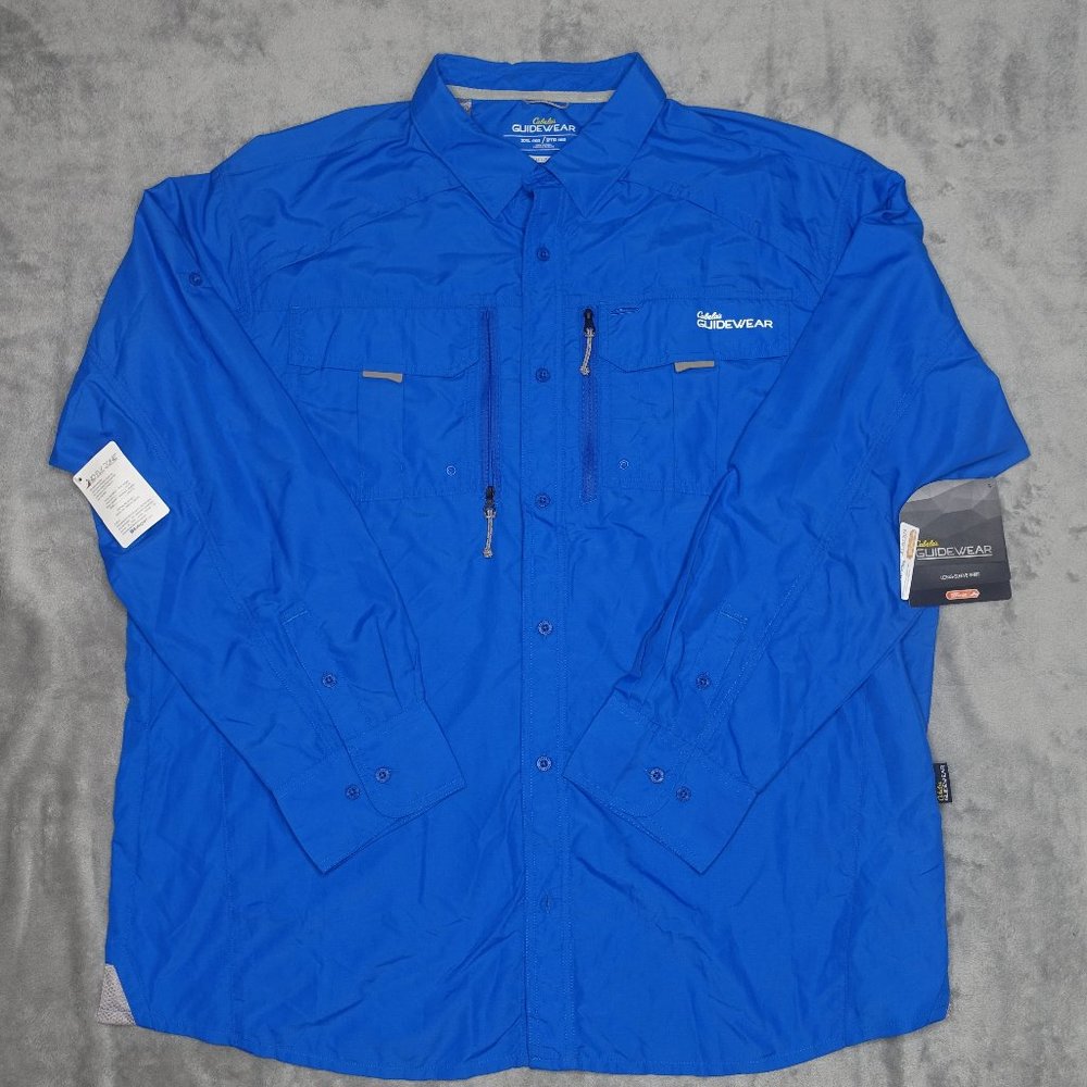Cabela's Guidewear Button Down Fishing Shirt Men's XXL Blue Gray Insect Defense